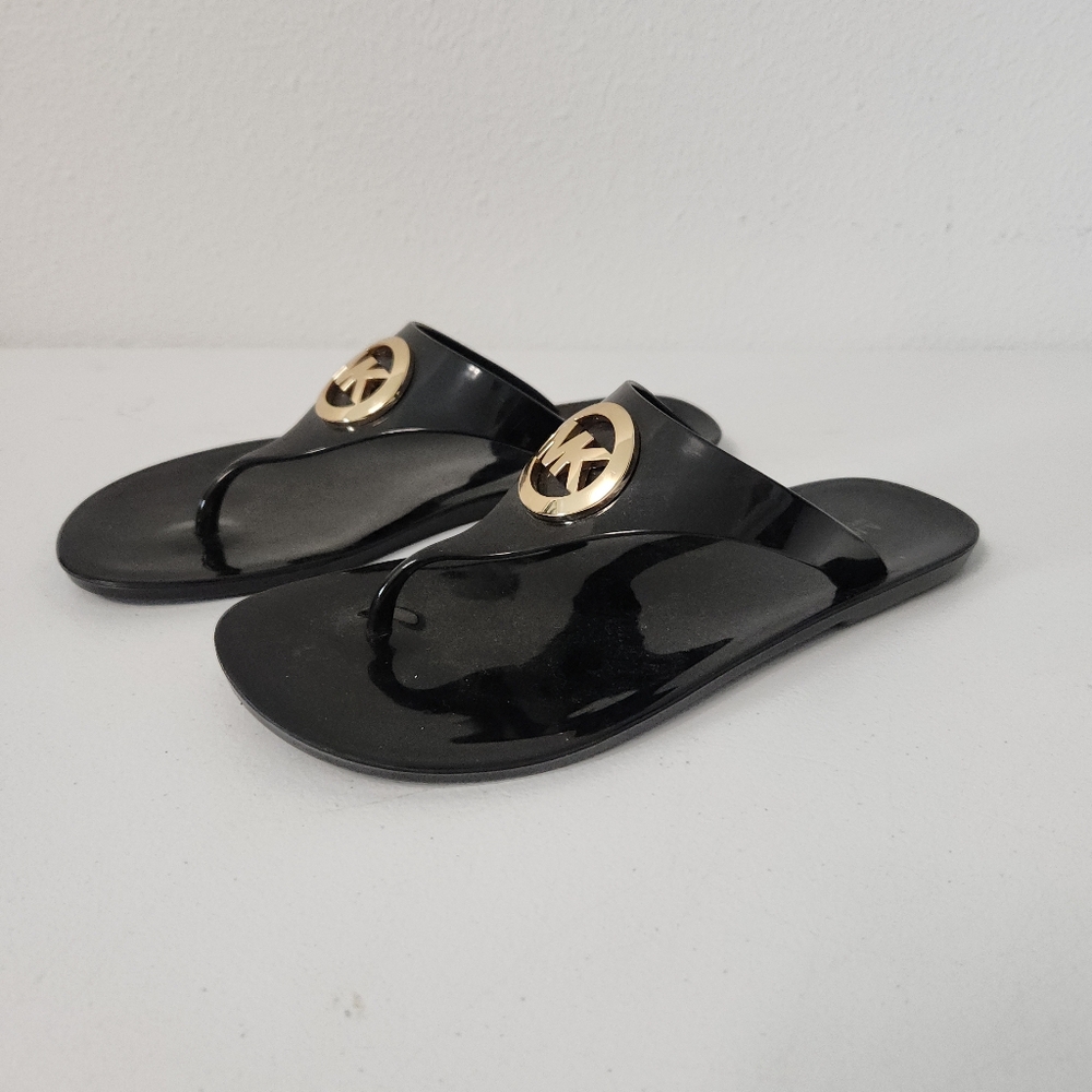 Michael Kors Black and Gold Slide Sandals